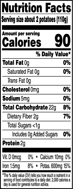 Tasteful Selections White Delights Bite-Size Potatoes Gusseted Bag 3-Bite Nutrition Facts