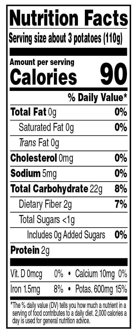 Tasteful Selections White Delights Bite-Size Potatoes Gusseted Bag 2-Bite Nutrition Facts