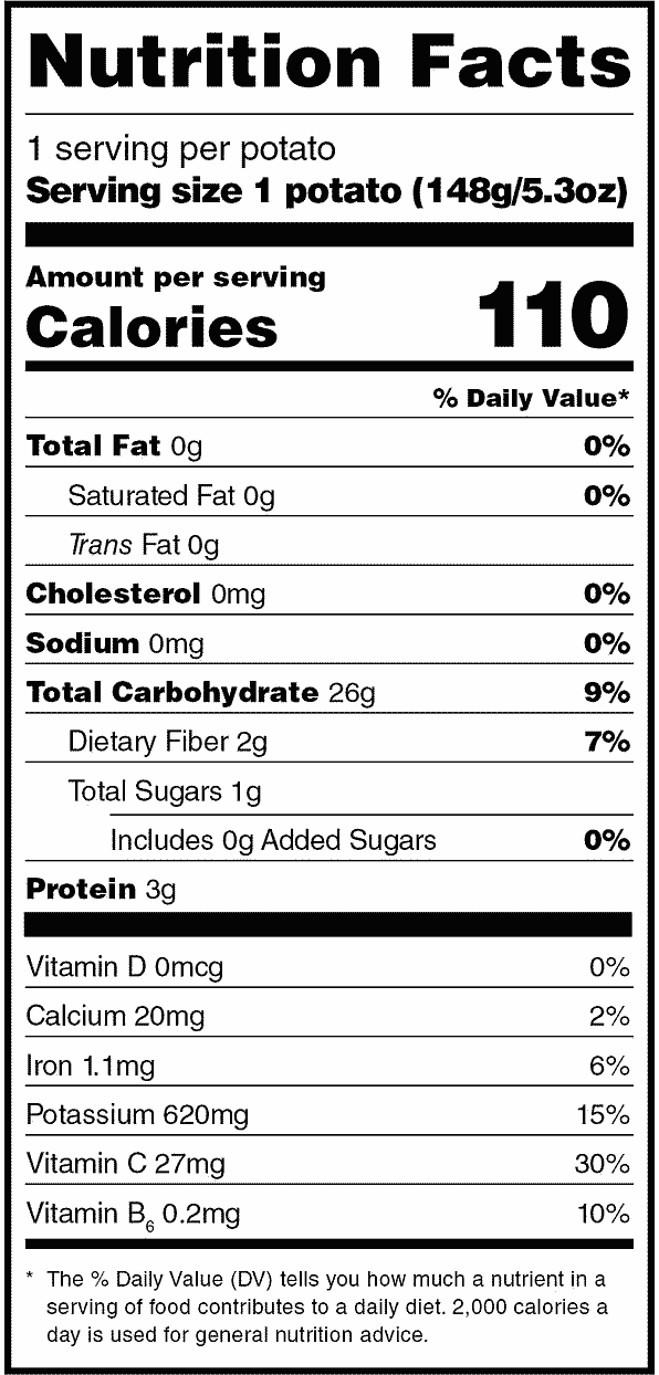 #4 LDPE Recycling Symbol Tasteful Selections Russet Potato Nutrition Facts – English