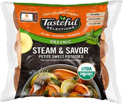 Tasteful Selections Steam & Savor bag of Organic Petite Sweet Potatoes