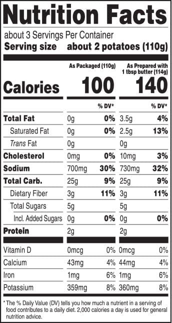 Tasteful Selections Season &amp; Savor Sea Salt &amp; Balsamic Vinegar Mini Sweet Potatoes Nutrition Facts