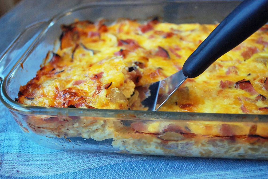 Cheesy Breakfast Potato Casserole recipe made with small potatoes