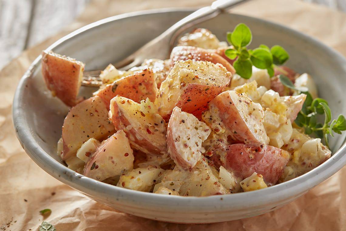 Creole Potato Salad recipe made with baby red potatoes