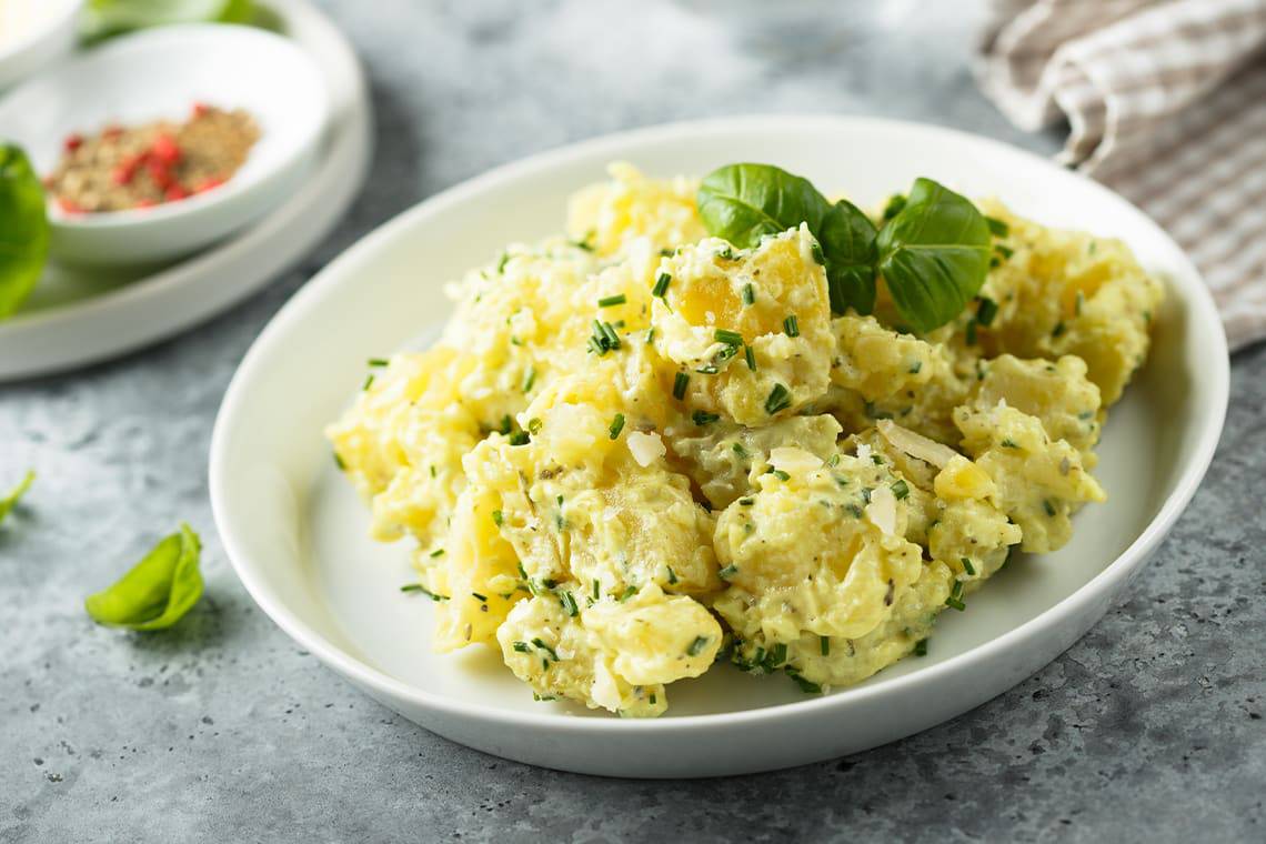 Family Holiday Potato Salad recipe made with small potatoes