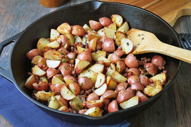 Recipe for Garlic Roasted Potatoes with Sage & Prosciutto made with baby potatoes