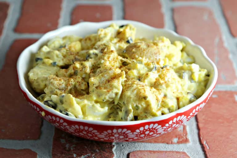 Instant Pot Deviled Egg Potato Salad recipe made with small potatoes