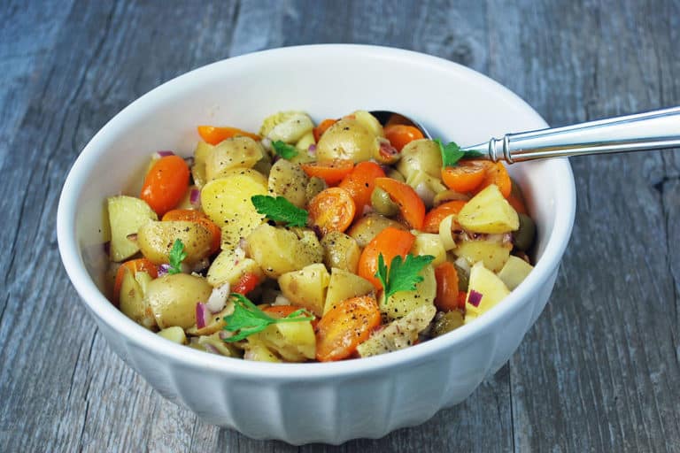 Recipe for Marinated Vegetable Potato Salad made with baby potatoes