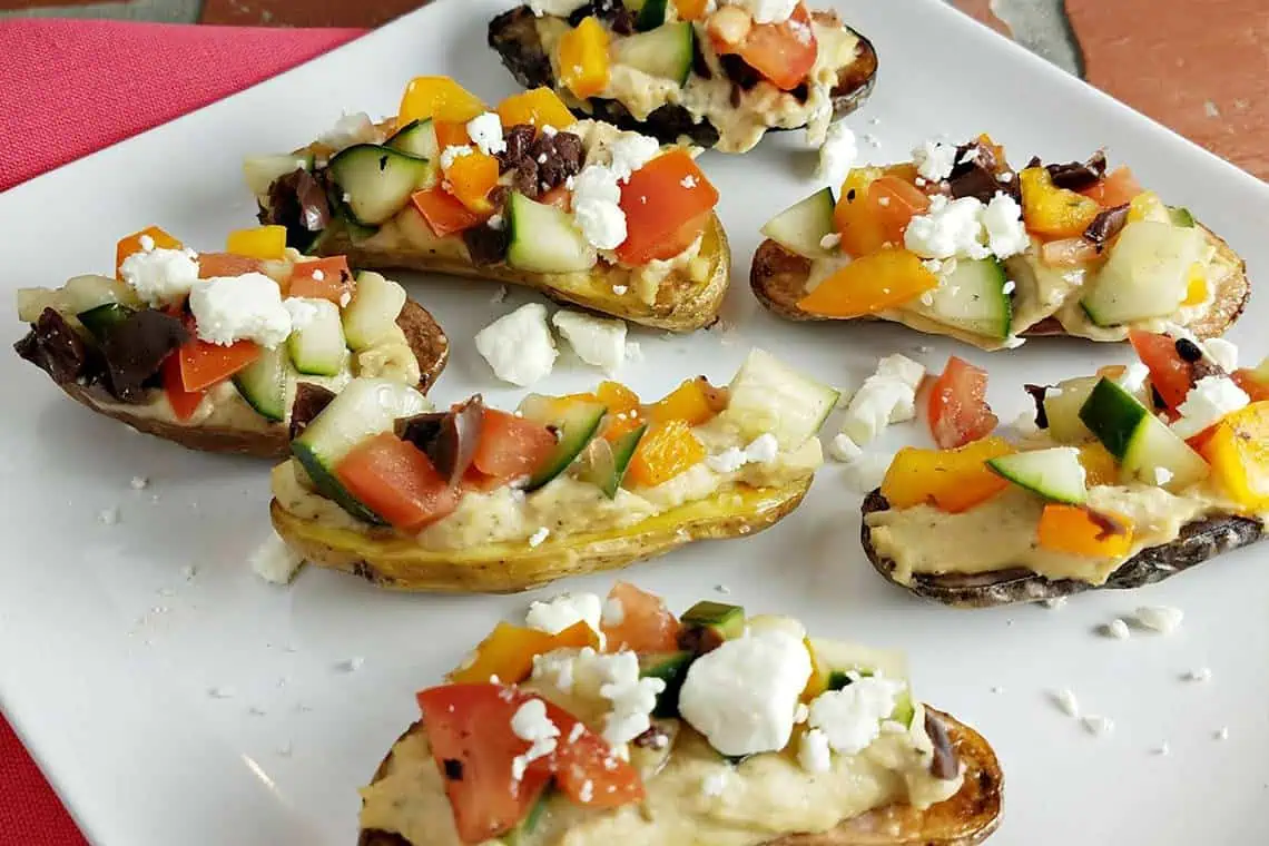 Mediterranean Potato Bruschetta recipe made with fingerling potatoes