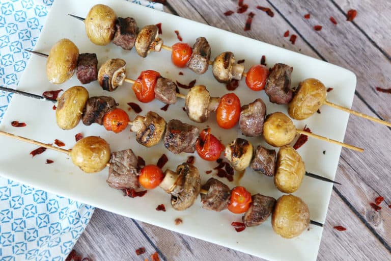 Recipe for Steak and Potato Skewers made with baby potatoes