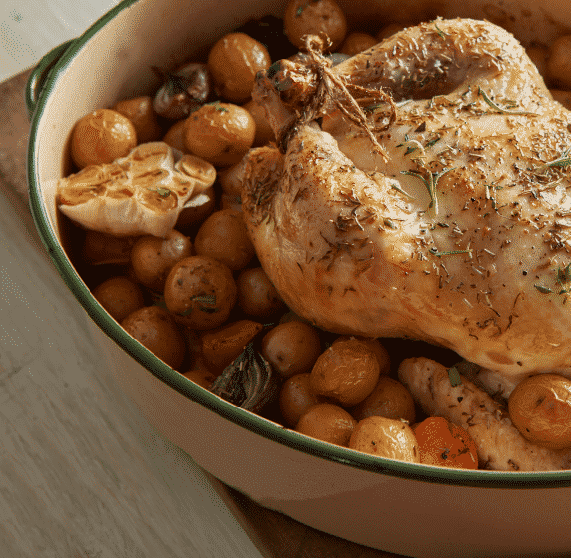 Chicken and baby potatoes in a baking dish – Recipes by Cook Type