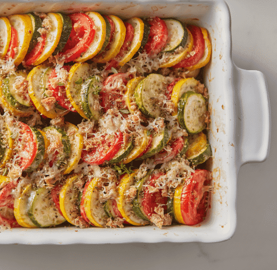 Vegetables prepped in a baking dish – Recipes by Dish Type