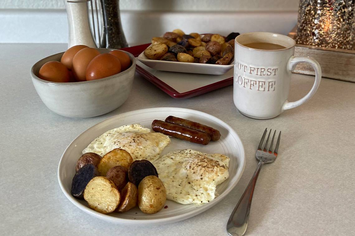 Recipe for American Blend Air Fryer Breakfast Potatoes made with baby potatoes