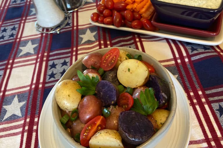 Recipe for American Blend Red White & Blue Potato Salad made with baby potatoes