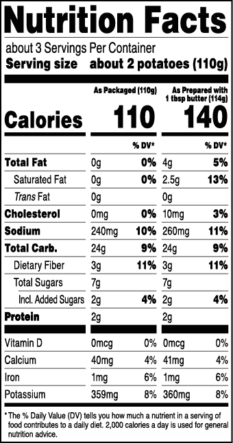 Tasteful Selections Season & Savor® Mini Sweet Potatoes Brown Sugar Cinnamon Nutrition Facts