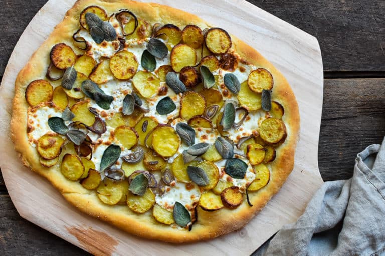 Potato Sage Pizza recipe made with small potatoes