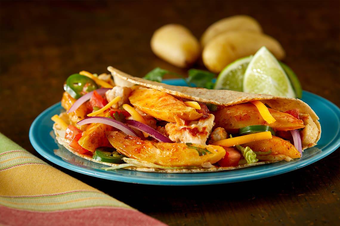 Recipe for Potato Turkey Tacos made with fingerling potatoes