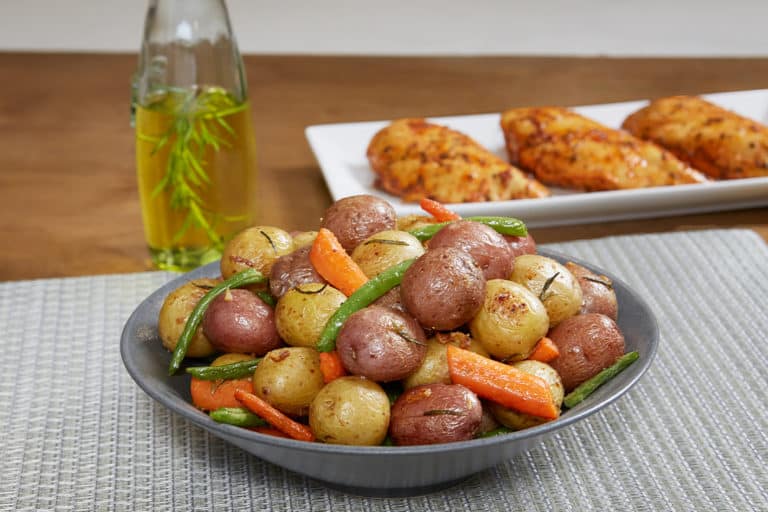 Recipe for Roasted Potatoes with Carrots and Green Beans made with small potatoes