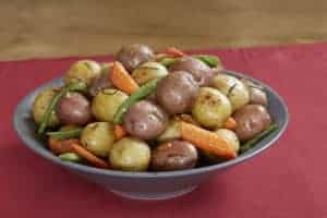 Recipe for Roasted Potatoes with Carrots and Green Beans made with baby potatoes