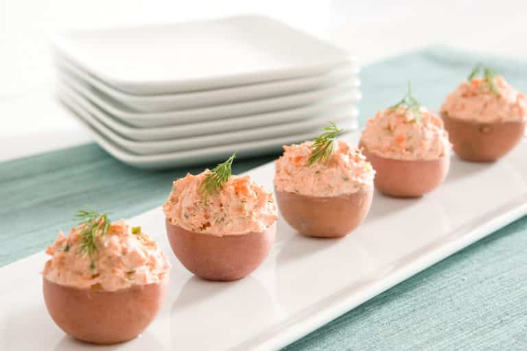 Recipe for Smoked Salmon Stuffed Red Potatoes made with baby red potatoes