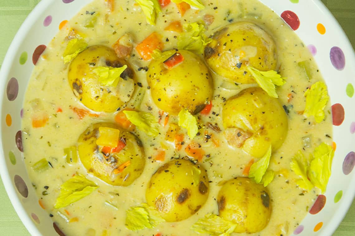 Recipe for Smokey Potato Chowder made with baby potatoes