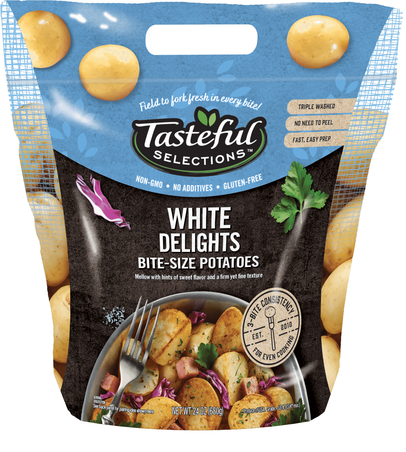 Tasteful Selections White Delights Bite-Size Potatoes Gusseted Bag 3-Bite