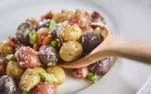 Tasteful Selections recipe for Roasted Nibbles Gourmet Potato Salad with Garlic and Bacon made with Sunrise Medley baby potatoes (2)