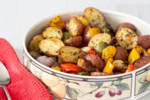 Roasted Potatoes and Vegetables recipe for baby potatoes by Fun Money Mom