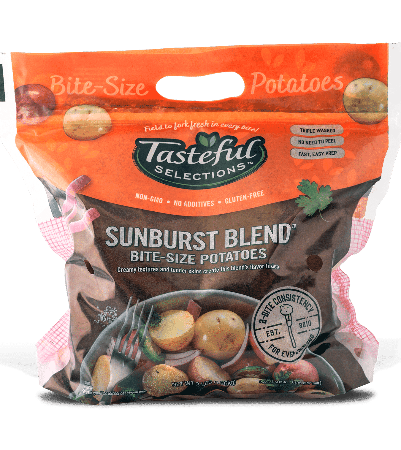 Tasteful Selections Sunburst Blend Bite-Size Potatoes Gusseted Bag 2-Bite – 3lbs