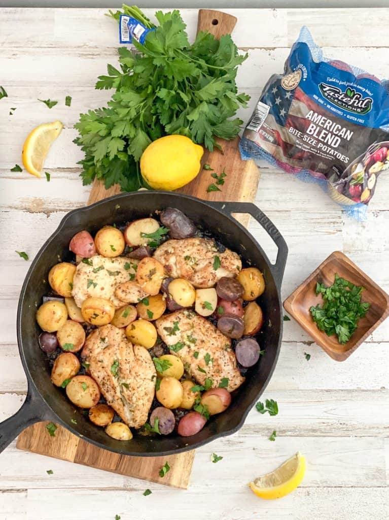 Lemon Garlic Chicken Skillet recipe made with American Blend variety of small potatoes