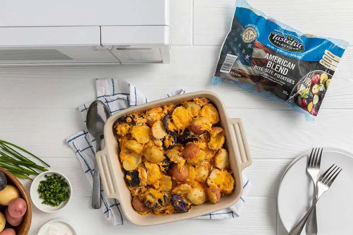 Buffalo Chicken Potato Bake made with small potatoes