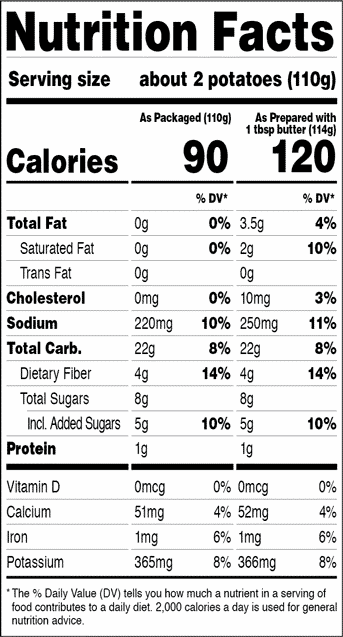 Tasteful Selections Season & Savor® Mini Sweet Potatoes Maple Bourbon Nutrition Facts