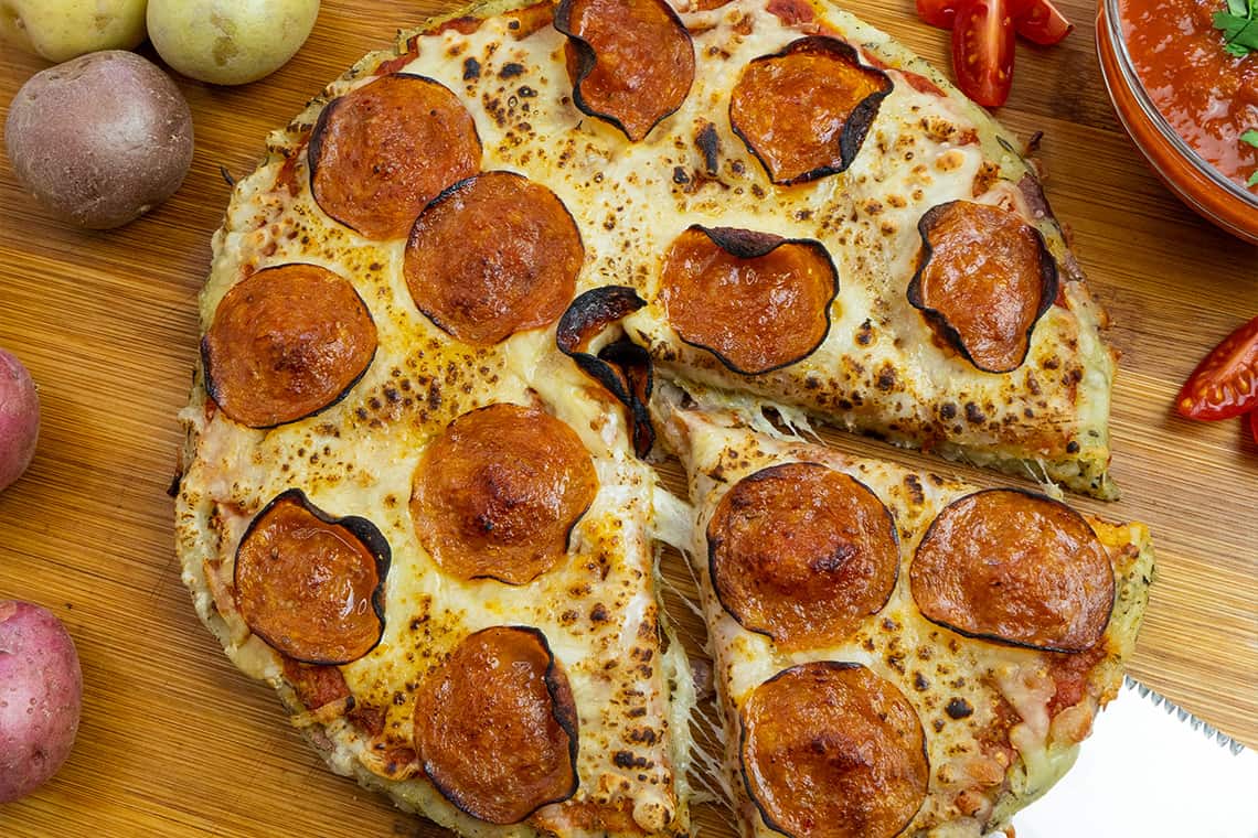 Recipe for Potato Pepperoni Pizza made with small potatoes