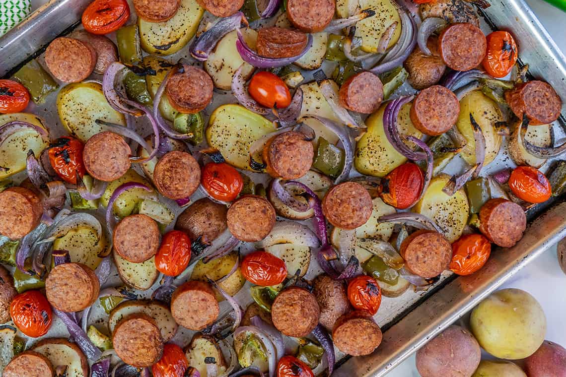 Recipe for Potato Sheet Pan Dinner made with baby potatoes