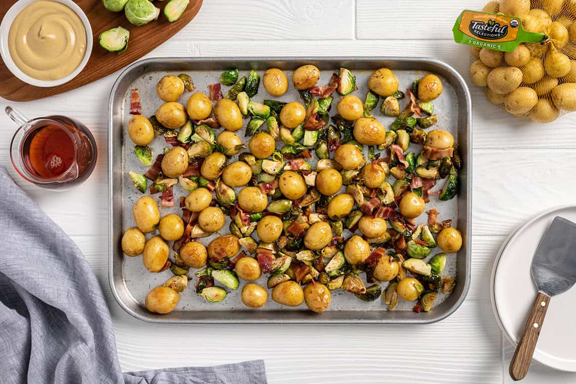 Maple Roasted Potatoes and Brussels Sprouts