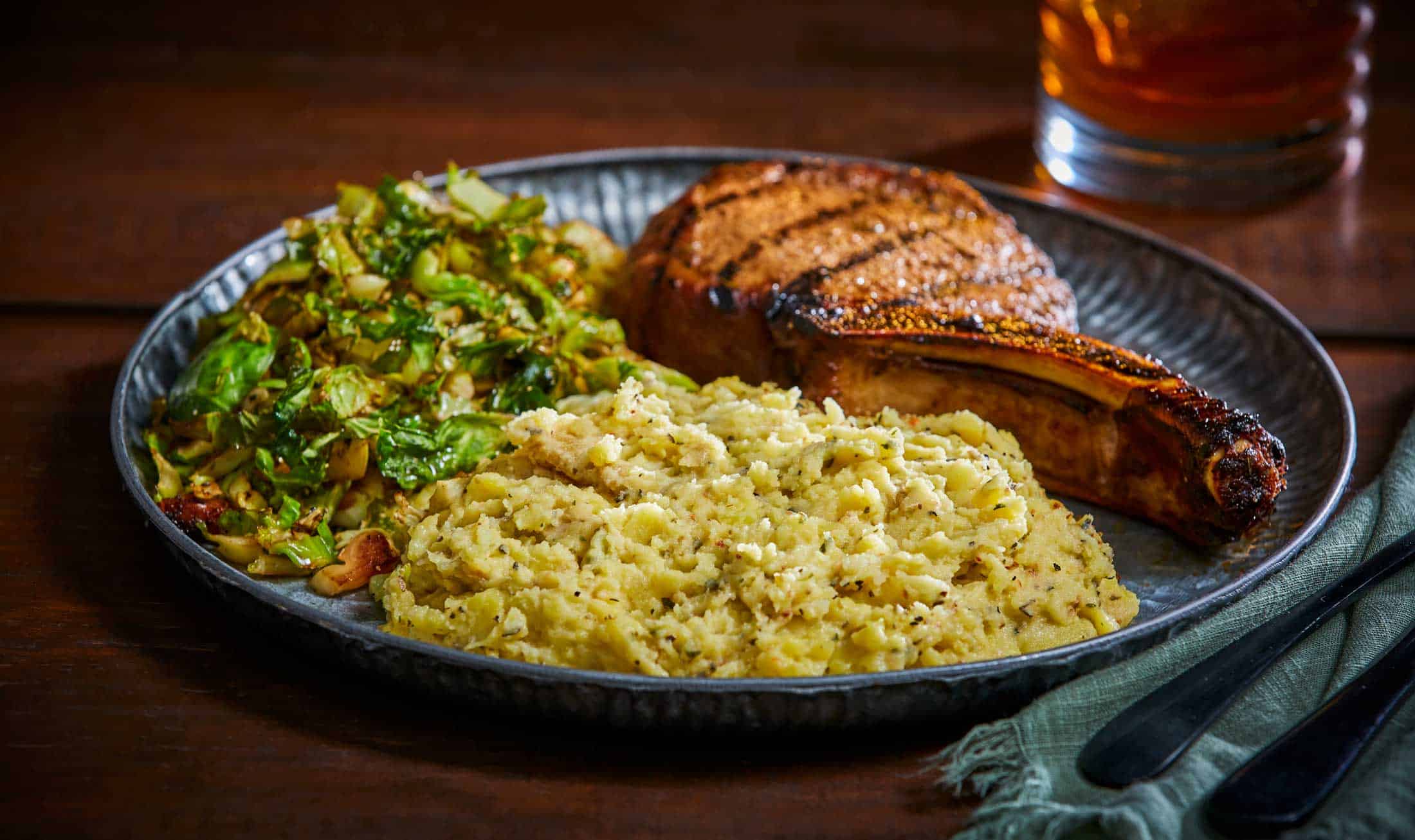 Blackened Grilled Pork Chops with Zesty Italian Herb Potatoes