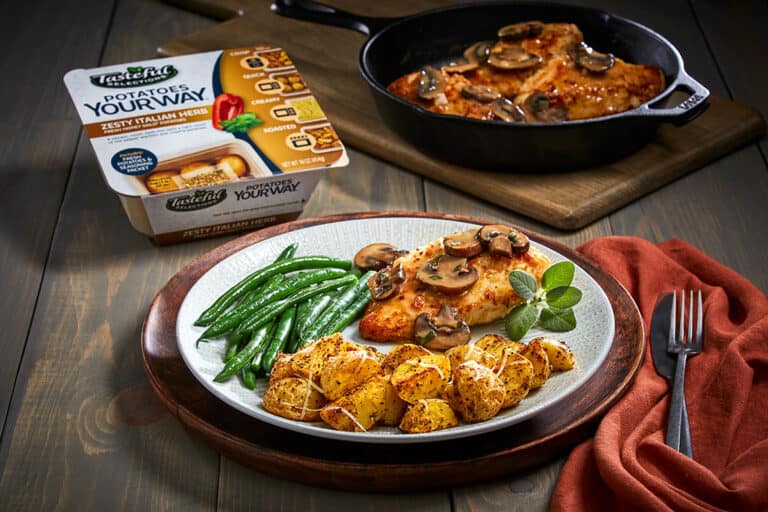 Lemony Chicken Marsala with Crispy Zesty Italian Herb Potatoes