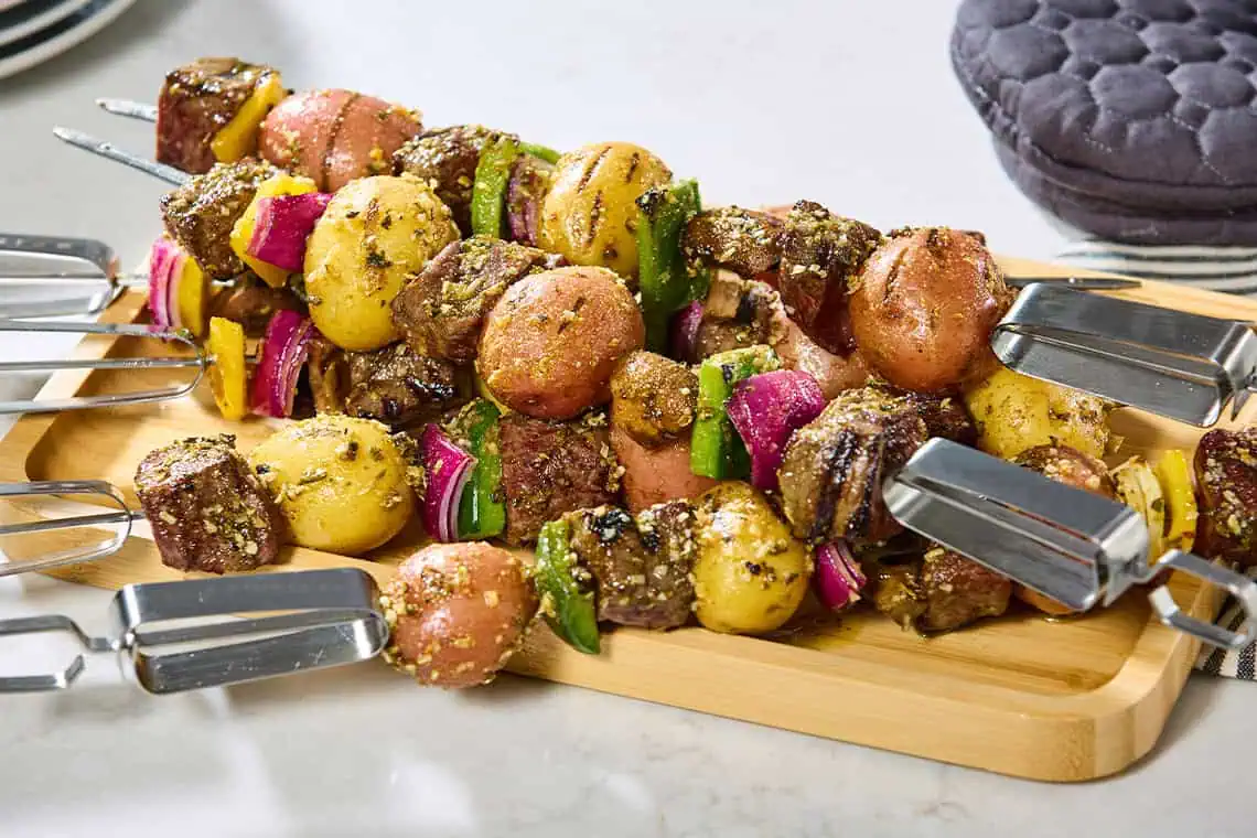 Spicy steak potato and vegetable kababs