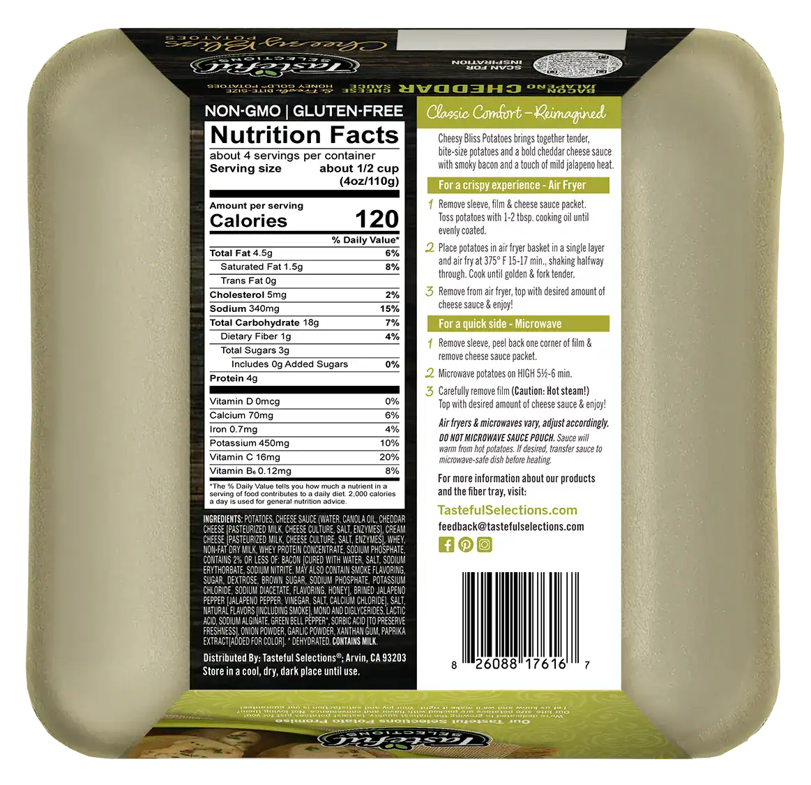 Potato packaging with nutrition facts and cooking instructions.