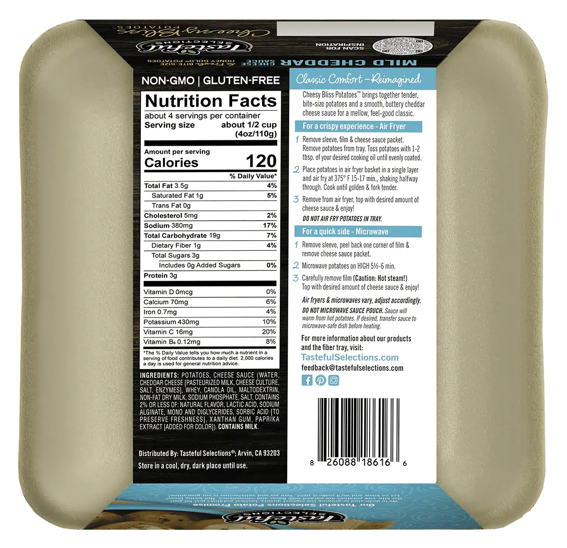 Back label of Tasteful Selections Cheesy Bliss Potatoes package